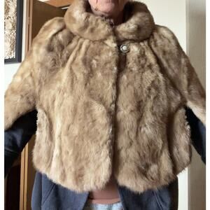 Vtg Duplers Fine Furs Brown Beige Mink Genuine Cape Stole Shrug Shawl EUC Pocket